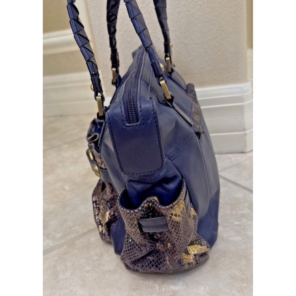 Sharif 1827 Navy Blue Leather Shoulder Bag Purse Faux Snakeskin Purse Preppy - Picture 6 of 14